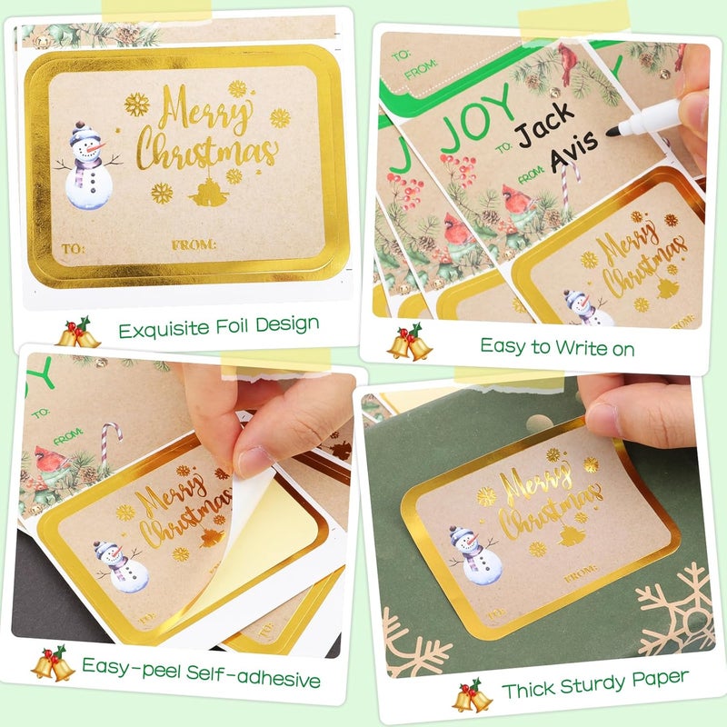 AuroTrends Jumbo Christmas Name Tags Stickers 120 Pack/8 Designs -Gift Tag with Reflective Metallic Foil for Christmas Presents (Vintage Brown) - Image 3